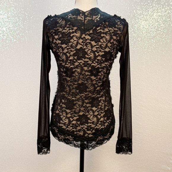 French Laundry by Neto Sheer Black Lace Top with 3D Floral Embellishments - Picture 11 of 16